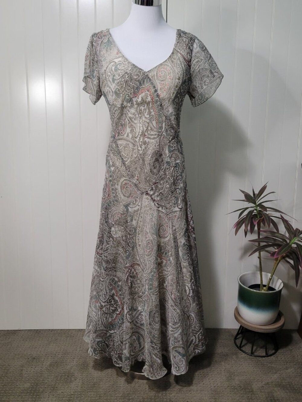 Vtg Y2K Boho Cottagecore Fairycore Practical Magic Chiffon Paisley Maxi Dress